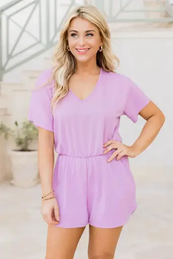 羅紋休閒連體褲—淡紫色